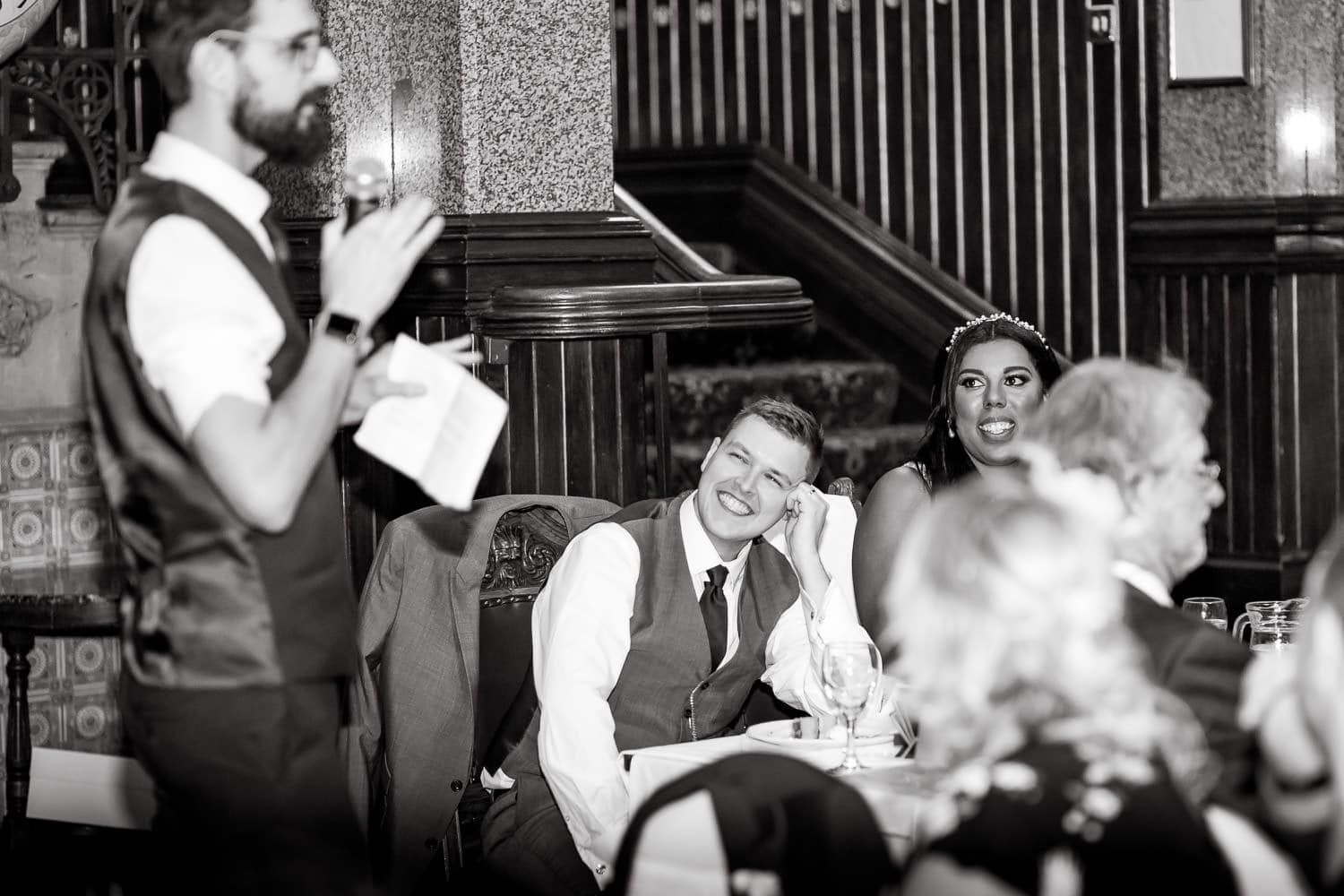best man delivers his speech during highbury hall wedding photography