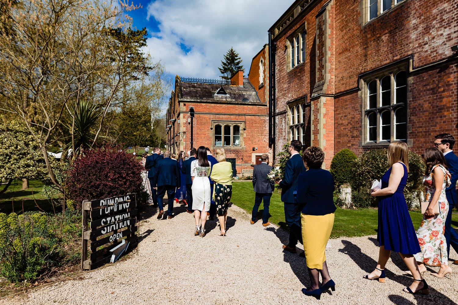 wedding guests leaving the ceremony room at the pumping station in Cropston - Leicestershire