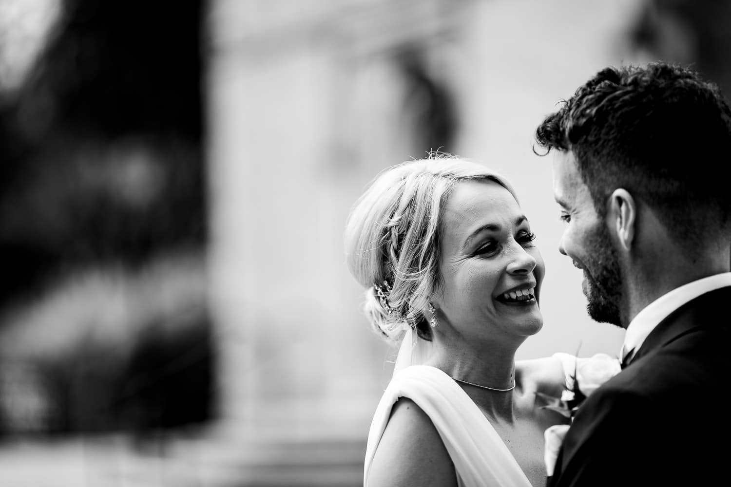 Fun and relaxed bride and groom portrait from The Pumping Station in Cropston - Leicestershire