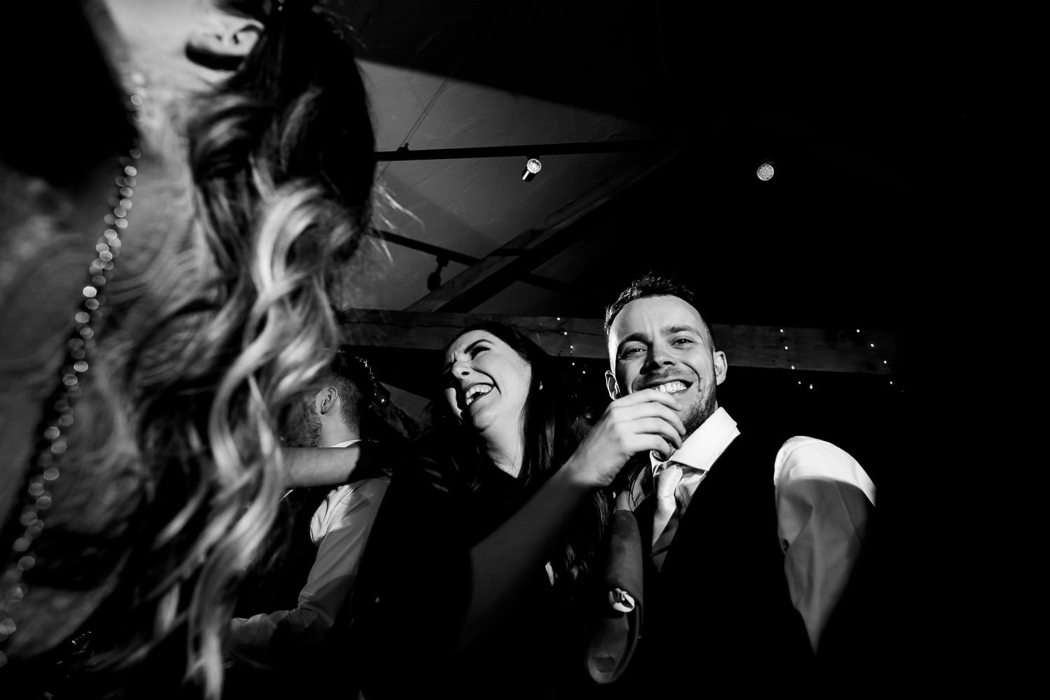 Wedding guests party during the wedding reception at The Griffin Inn Swithland